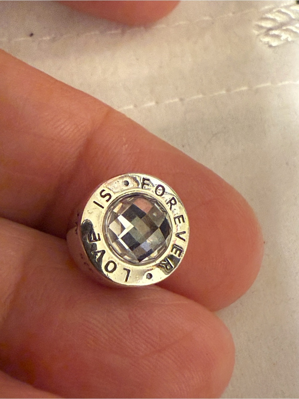 Pandora Silver Charm with Clear Faceted Crystal